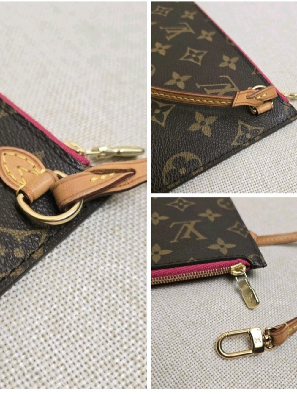 Louis‎ Vuitton Neverfull MM Pouch Pochette Wristlet Clutch Pivoine Pink with COA - Picture 7 of 14